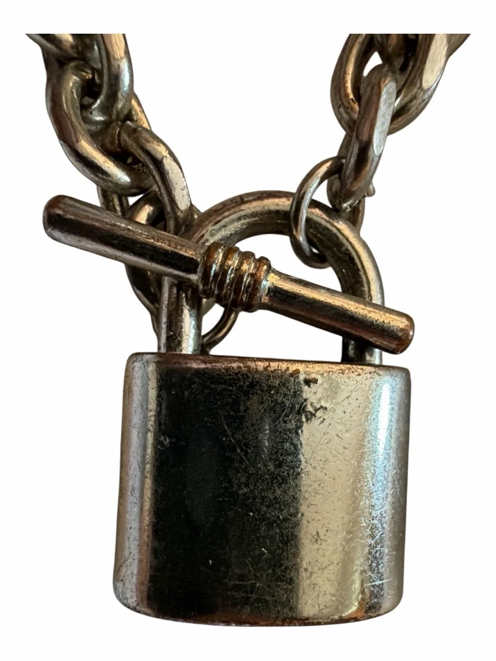 Silver Chunky Chain Bracelet with Padlock Charm